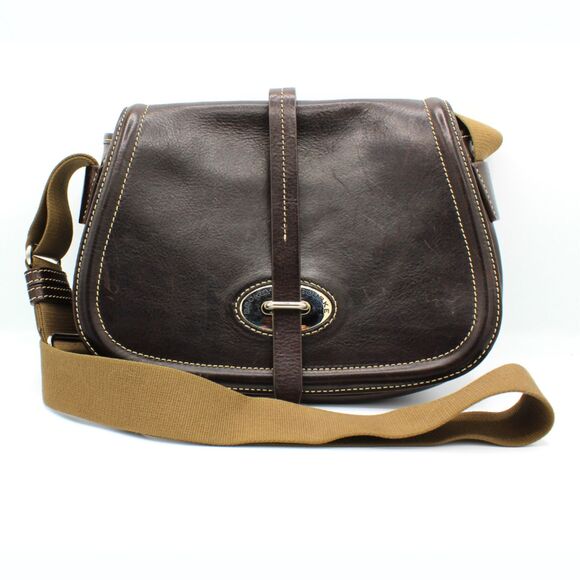 Dooney & Bourke Florentine Toscana Crossbody Purse Brown Leather Saddle Bag - Picture 1 of 11